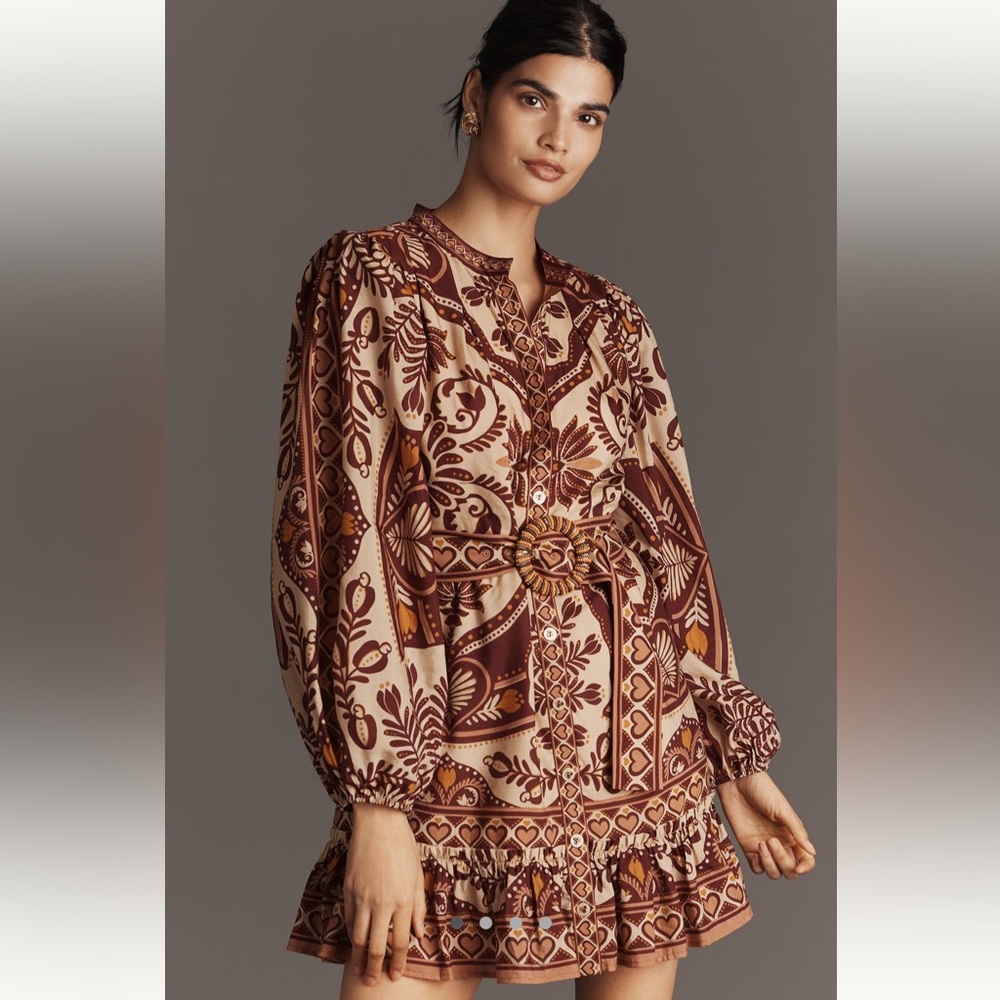 FARM Rio Brown Toucans Scart Belted Mini Dress